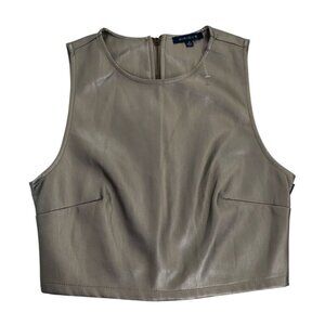 Kirious Womens Faux Leather Taupe Cropped Vest With Back Zipper, Size S. NWT